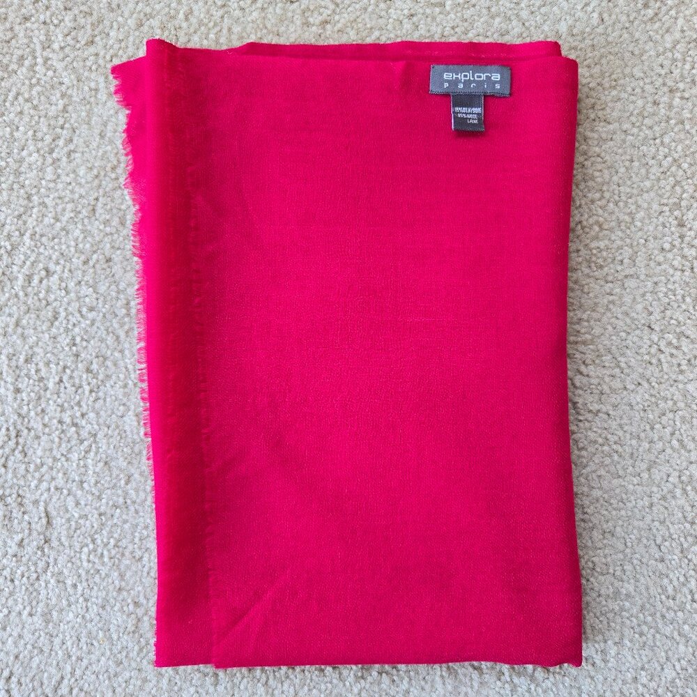 Explora Paris Silk Wool Blend Scarf Fuchsia Pink Red